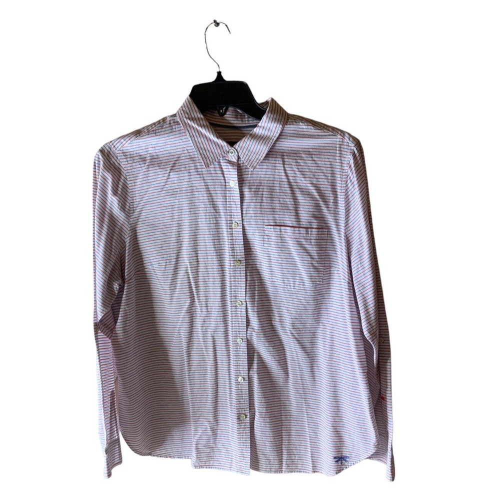 Talbots Plus 18 Striped Button Up Shirt Blue Red White Long Sleeve